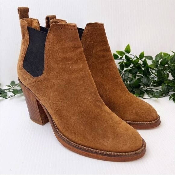 Maje brown suede Chelsea boots on block heel 9.5 - Picture 1 of 11